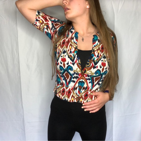 Jones New York Sport 90’s Retro Print 3/4 sleeve cardigan Business Casual - Picture 15 of 16